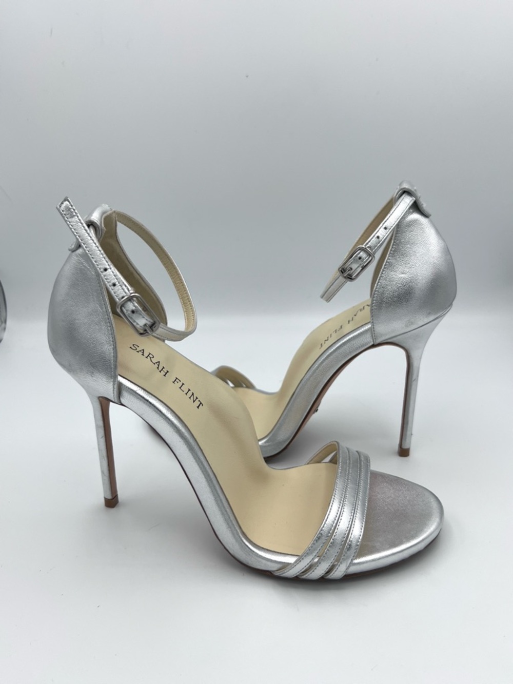 Sarah Flint Perfect Sandal 100 heels Metallic Silver Nappa Wedding Formal 37/7 - Picture 4 of 9